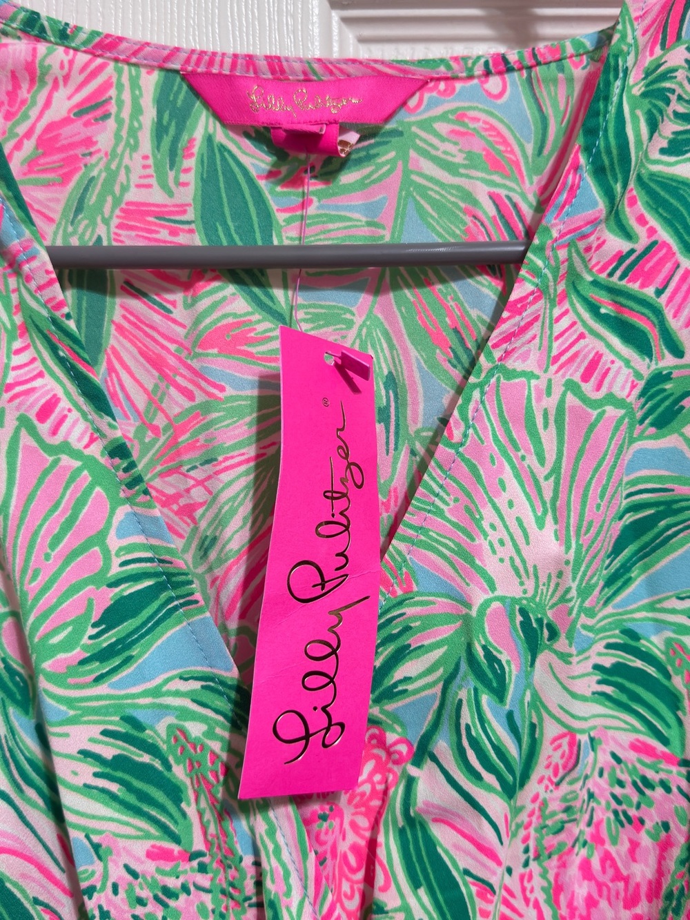 Lilly Pulitzer Pink, Green & Blue Tropical V-Neck Dress - Picture 2 of 4